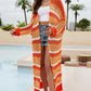 Striped Open Front Side Slit Duster Cover Up - NawdeX