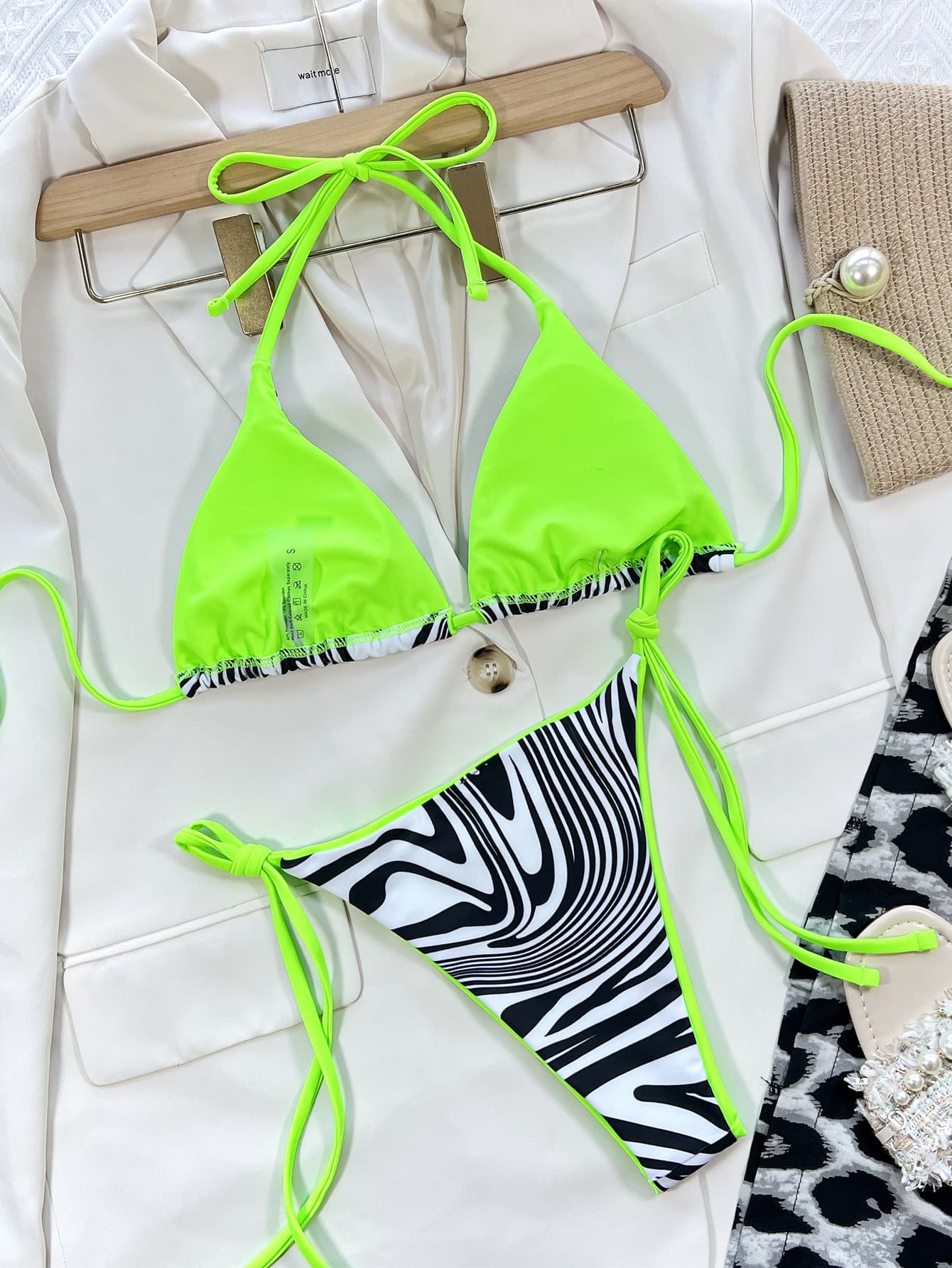 Zebra Print Halter Neck Bikini Set - NawdeX