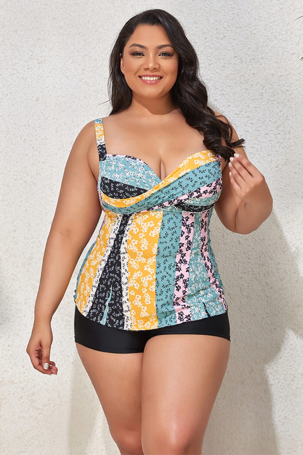 Plus Size Printed Crisscross Cutout Two-Piece Swim Set - NawdeX