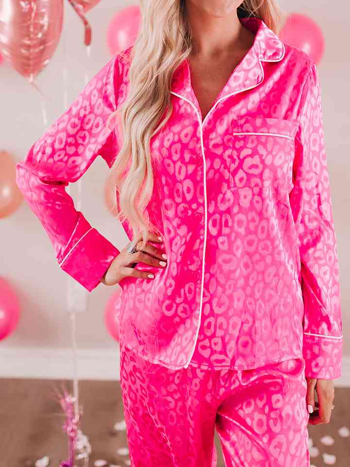 Printed Long Sleeve Top and Pants Lounge Set - NawdeX