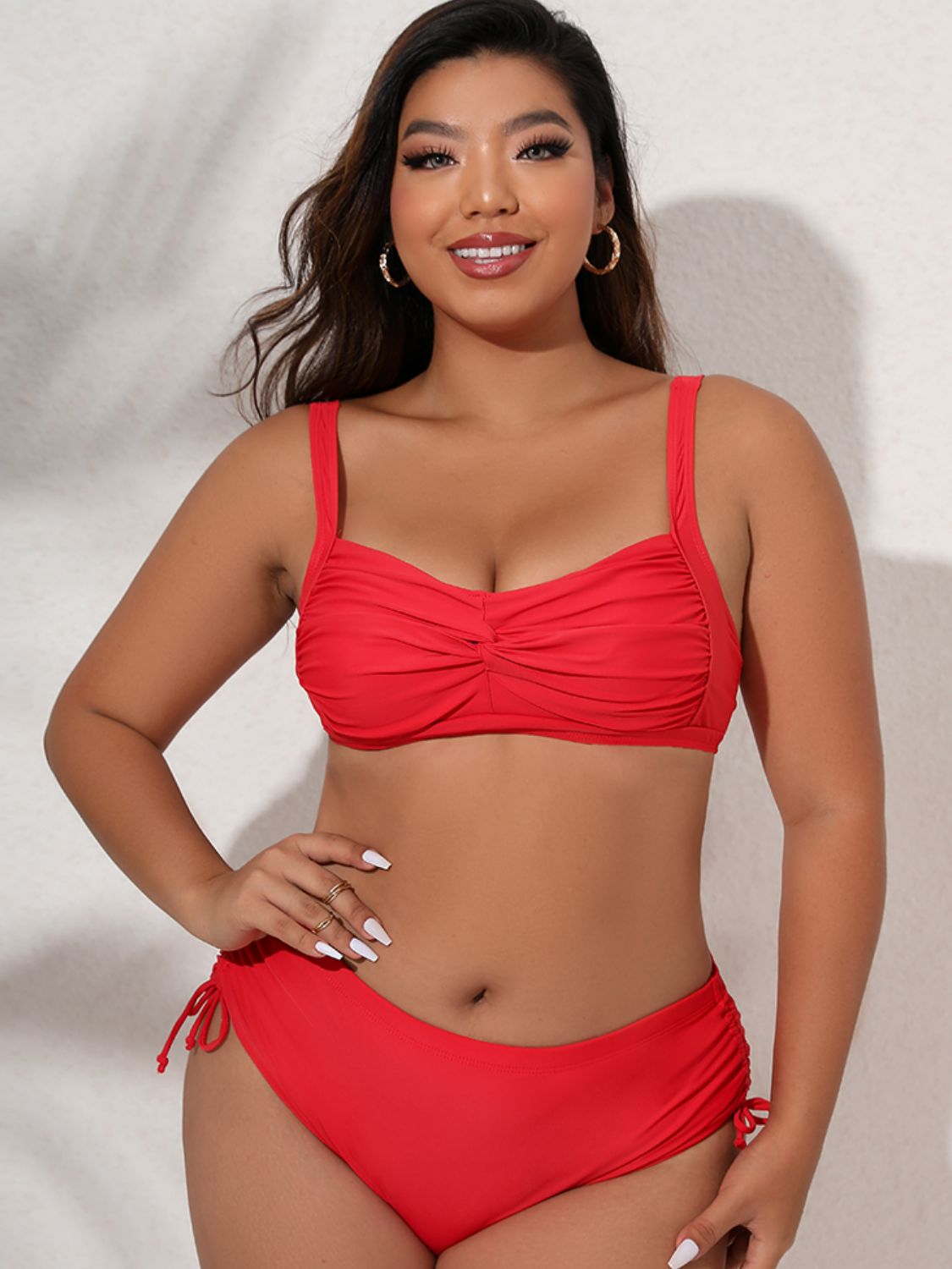 Plus Size Twist Front Tied Bikini Set - NawdeX