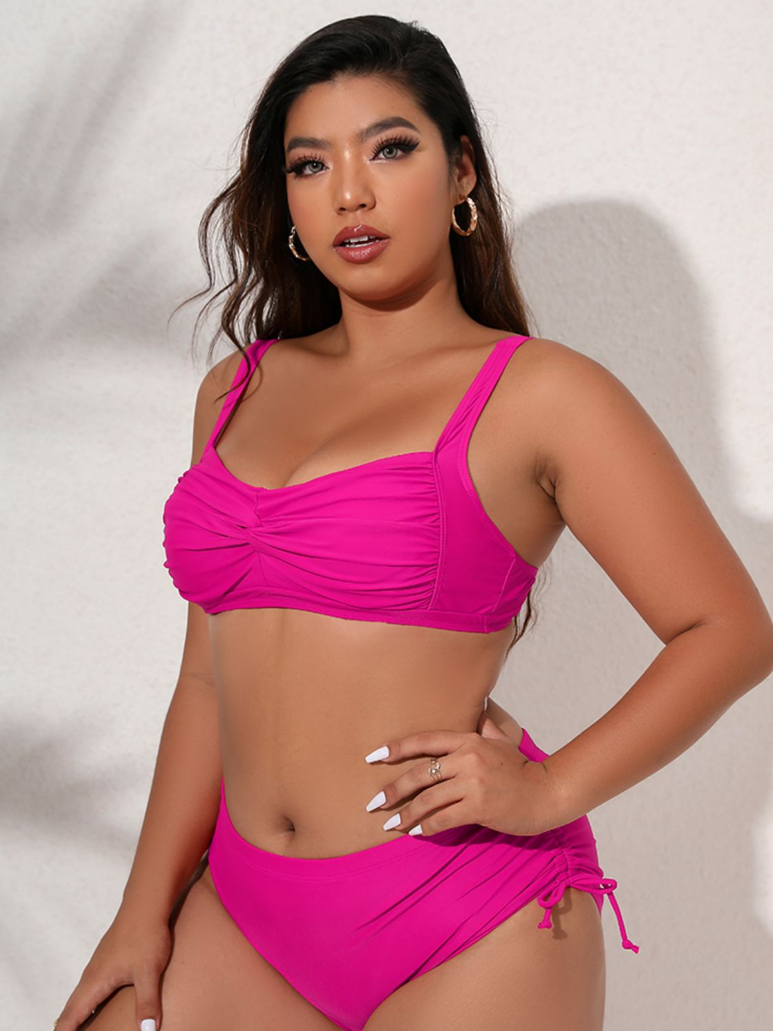 Plus Size Twist Front Tied Bikini Set - NawdeX