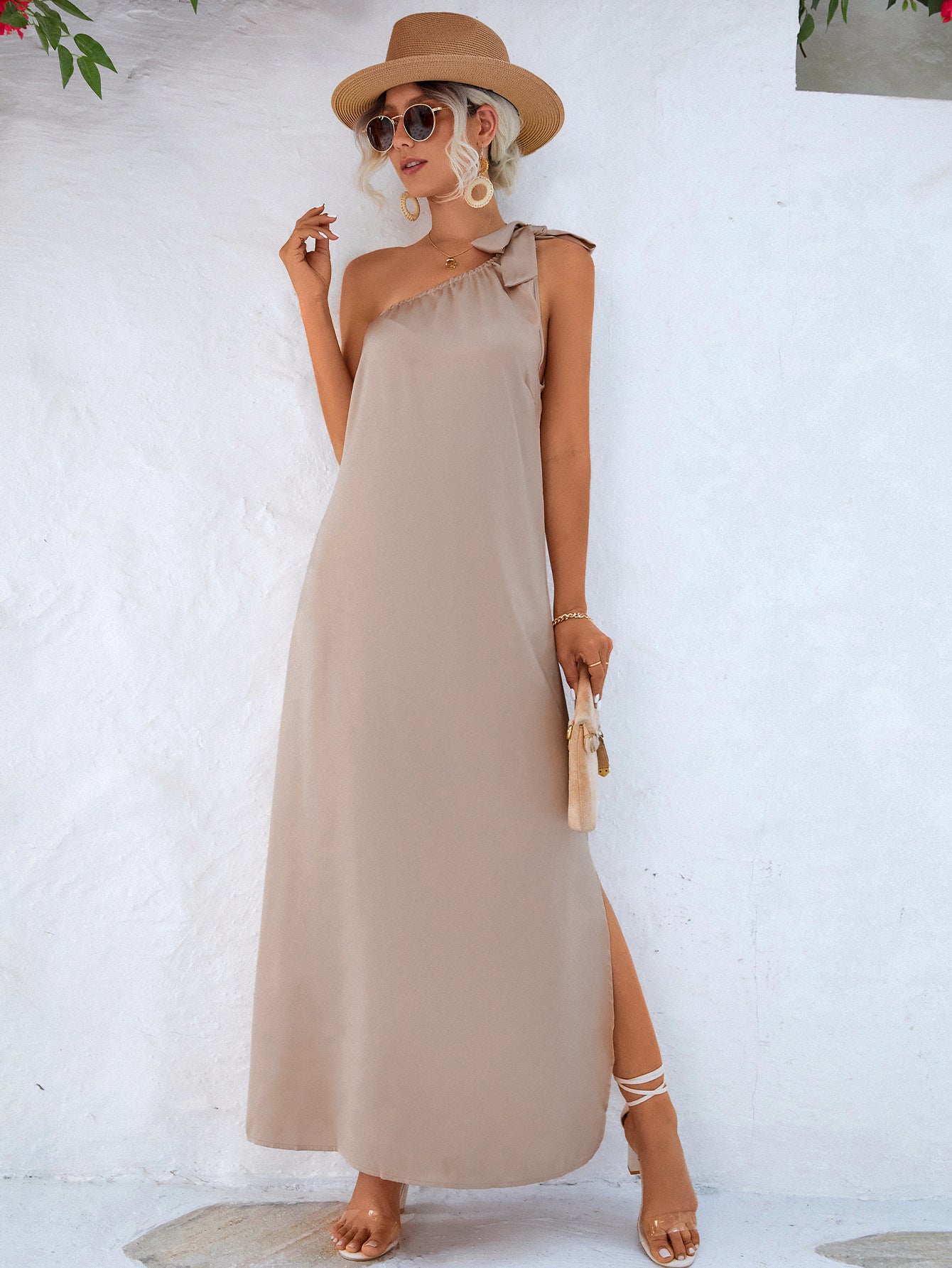 One-Shoulder Slit Maxi Dress - NawdeX