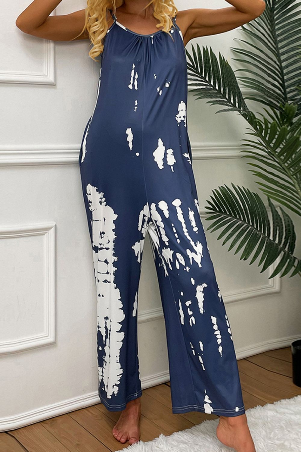 Tie-Dye Spaghetti Strap Jumpsuit with Pockets - NawdeX