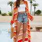 Striped Open Front Side Slit Duster Cover Up - NawdeX