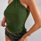Drawstring Ruched Halter Neck Swim Top and Camouflage Bottoms Set - NawdeX