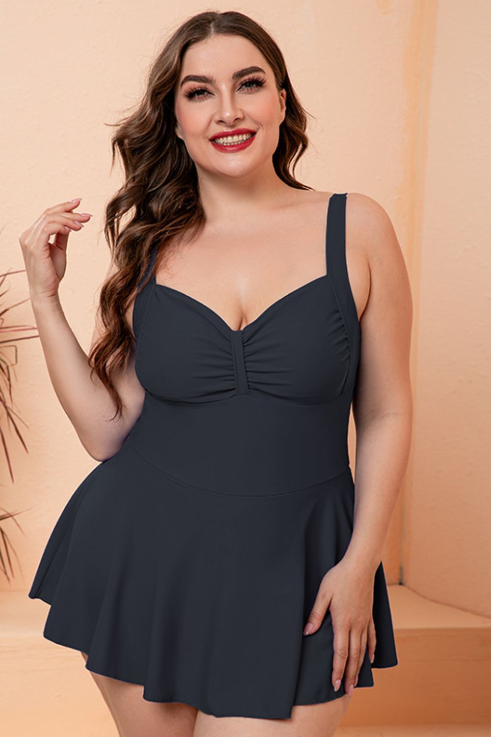 Full Size Gathered Detail Swim Dress - NawdeX