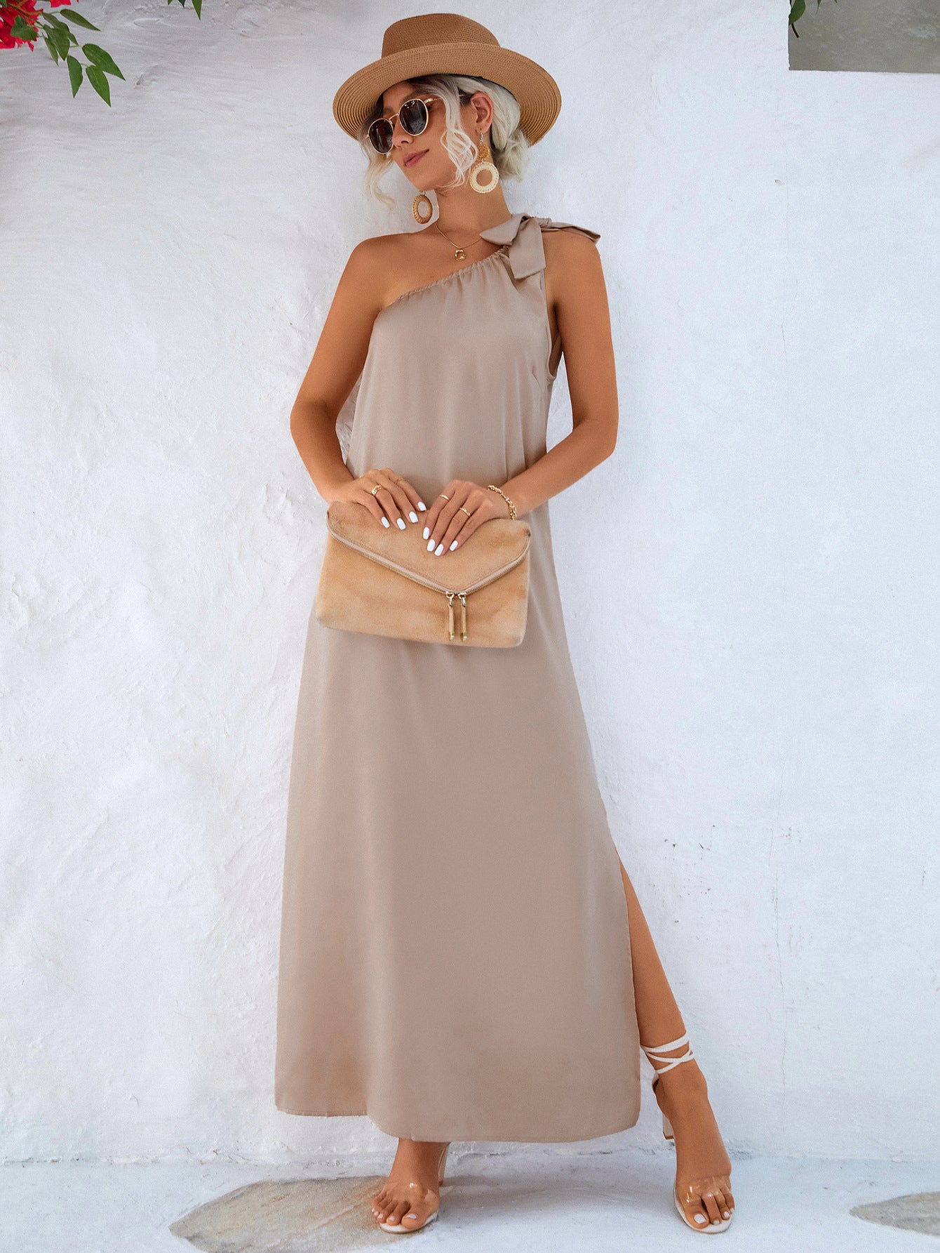 One-Shoulder Slit Maxi Dress - NawdeX