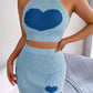 Heart Contrast Ribbed Sleeveless Knit Top and Skirt Set - NawdeX