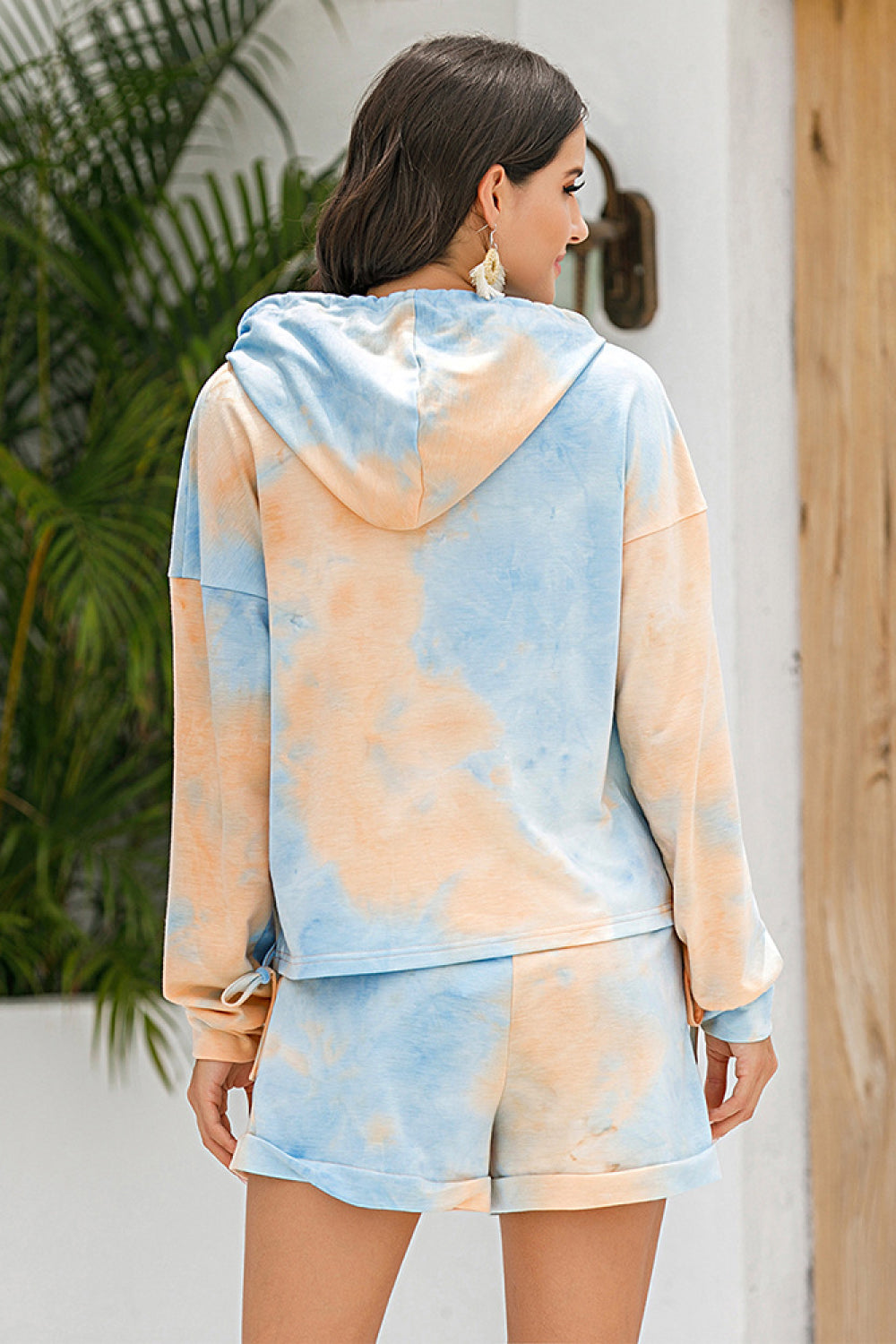 Tie-Dye Drawstring Hoodie and Shorts Set - NawdeX