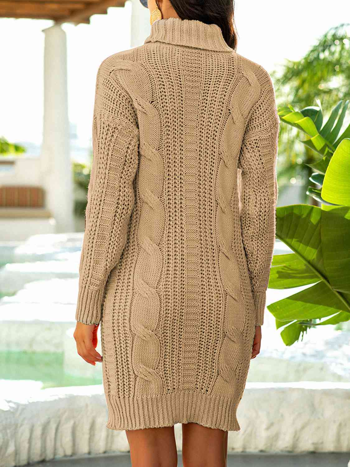 Turtleneck Ribbed Sweater Dress - NawdeX