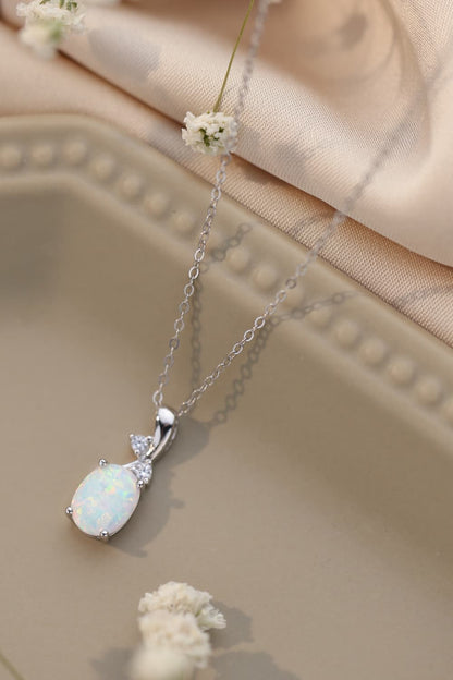 Opal Oval Pendant Chain Necklace - NawdeX