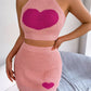 Heart Contrast Ribbed Sleeveless Knit Top and Skirt Set - NawdeX