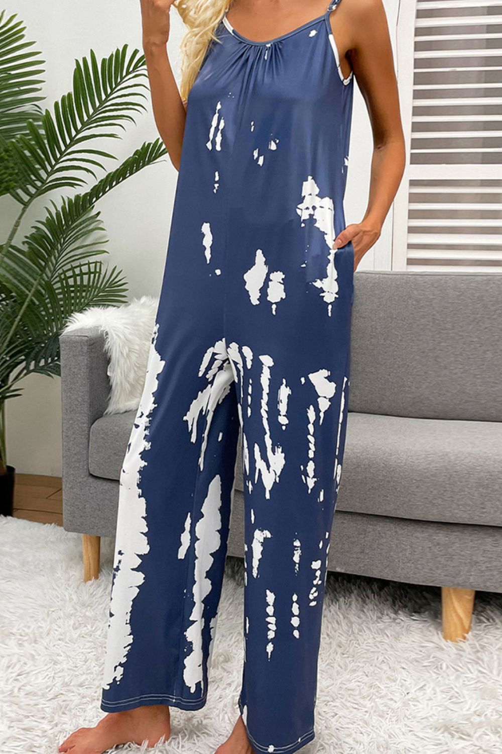 Tie-Dye Spaghetti Strap Jumpsuit with Pockets - NawdeX