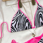 Zebra Print Halter Neck Tie Side Bikini Set - NawdeX