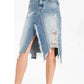 Women's Irregular fringed ripped butt-lifting denim midi skirt - NawdeX