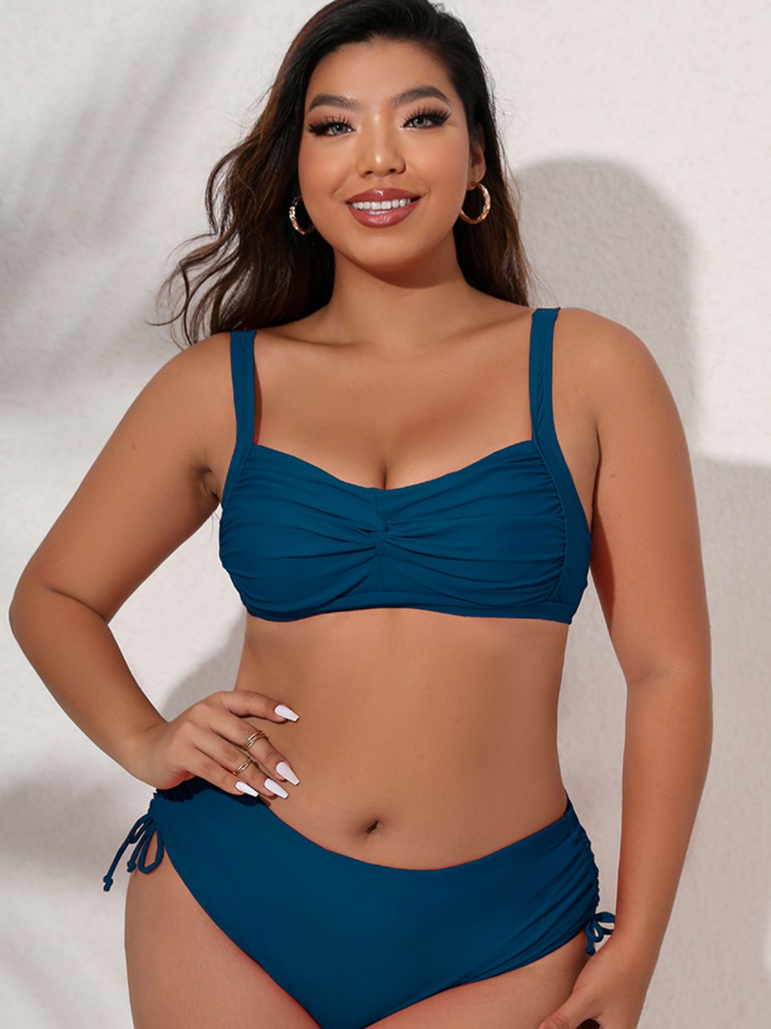 Plus Size Twist Front Tied Bikini Set - NawdeX