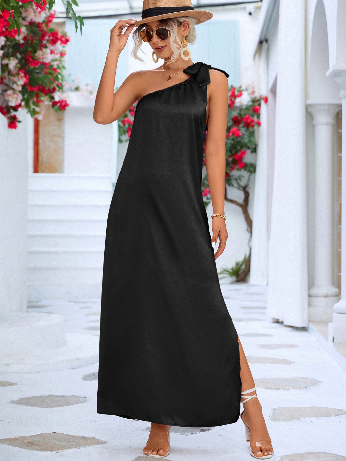 One-Shoulder Slit Maxi Dress - NawdeX