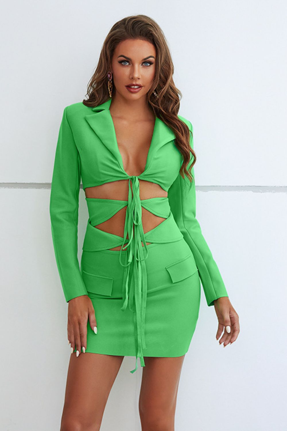 Cutout Tied Blazer and Skirt Set - NawdeX