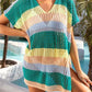 Openwork Striped V-Neck Short Sleeve Cover Up - NawdeX