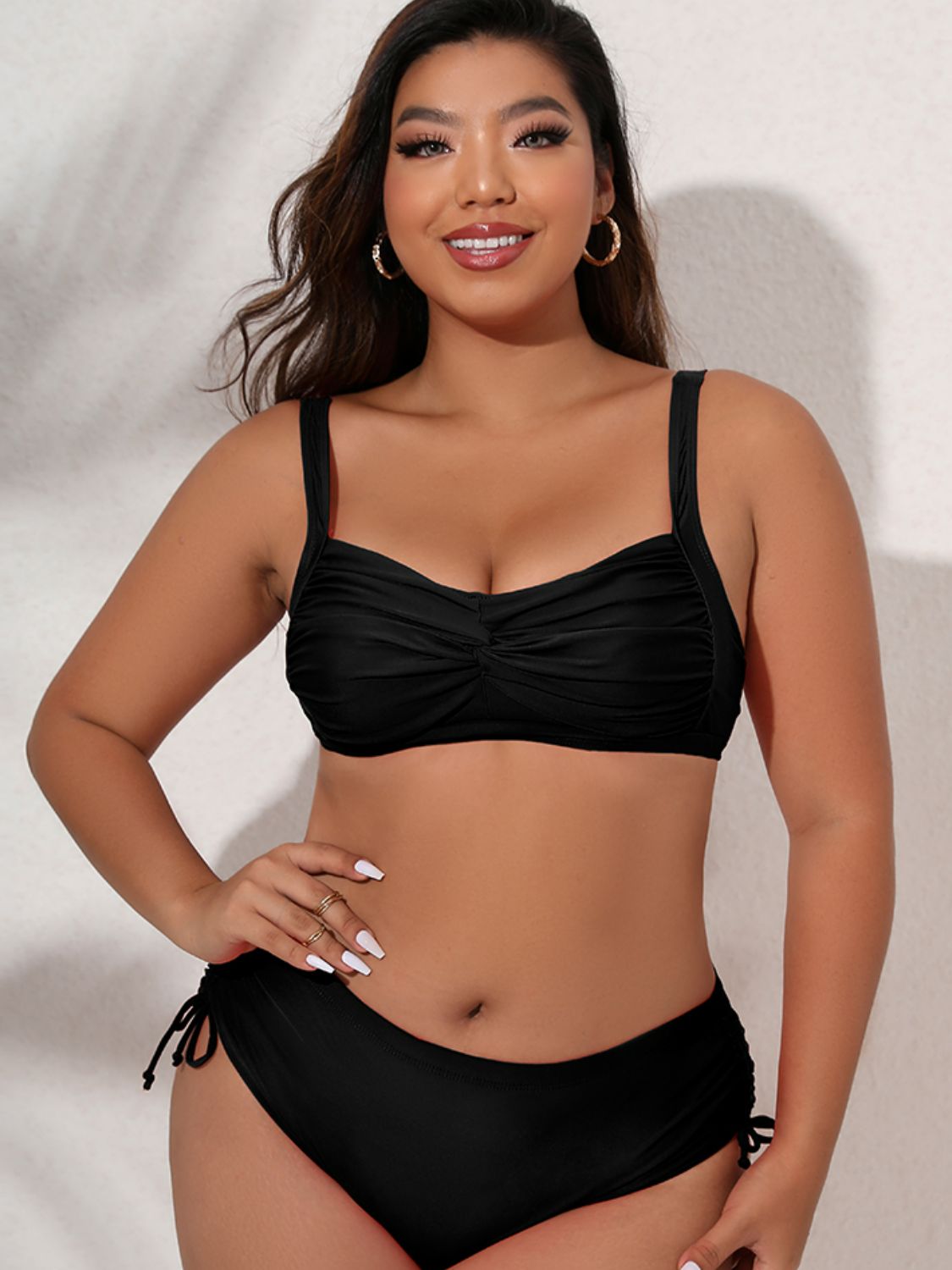 Plus Size Twist Front Tied Bikini Set - NawdeX