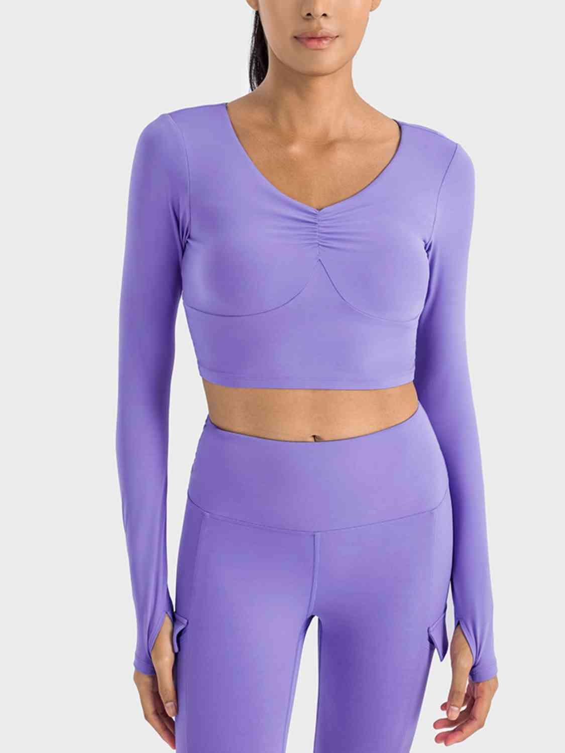 Ruched Cropped Long Sleeve Sports Top - NawdeX