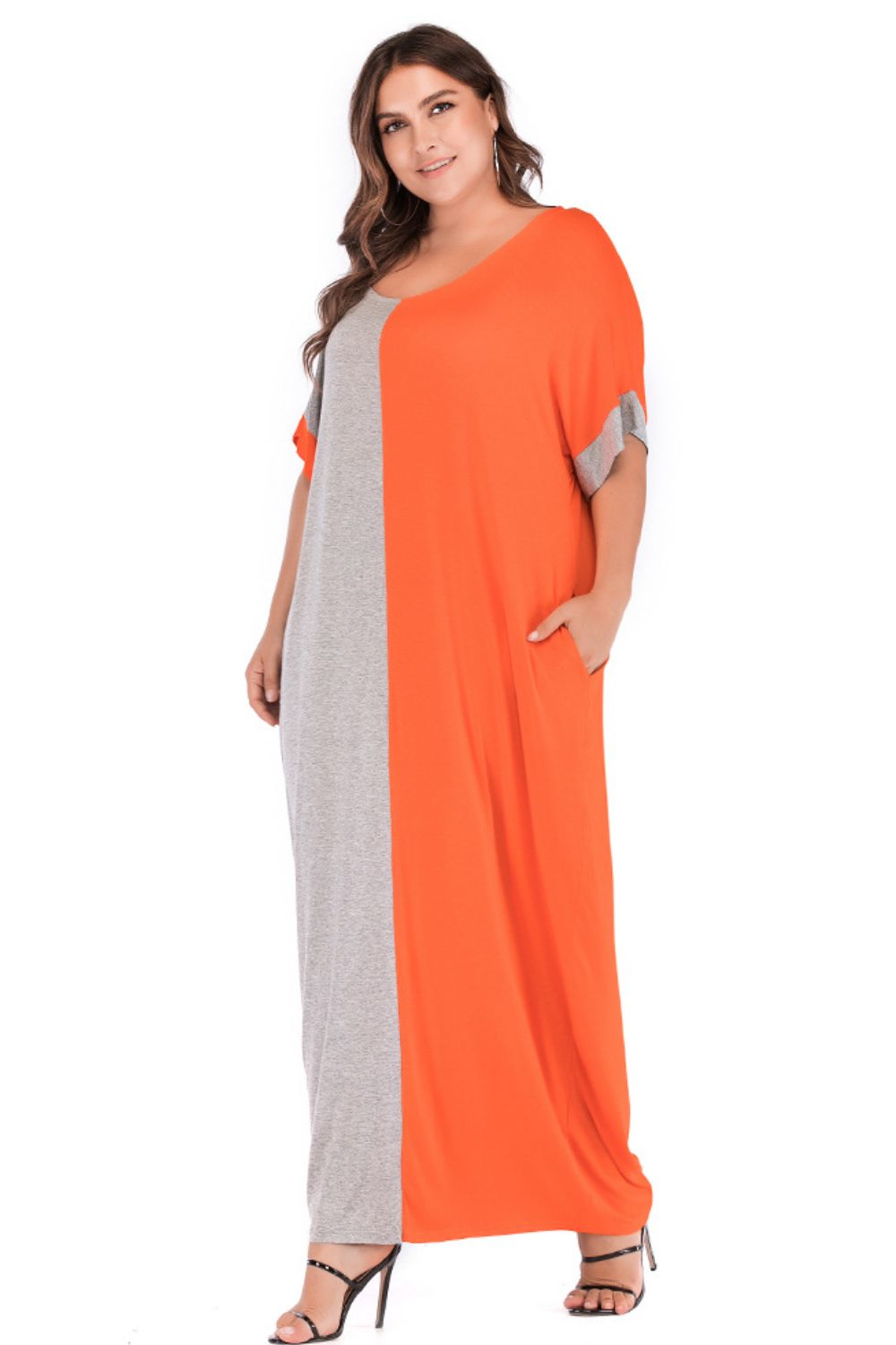 Plus Size Color Block Tee Dress with Pockets - NawdeX