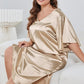 Plus Size Flutter Sleeve V-Neck Side Slit Night Gown - NawdeX