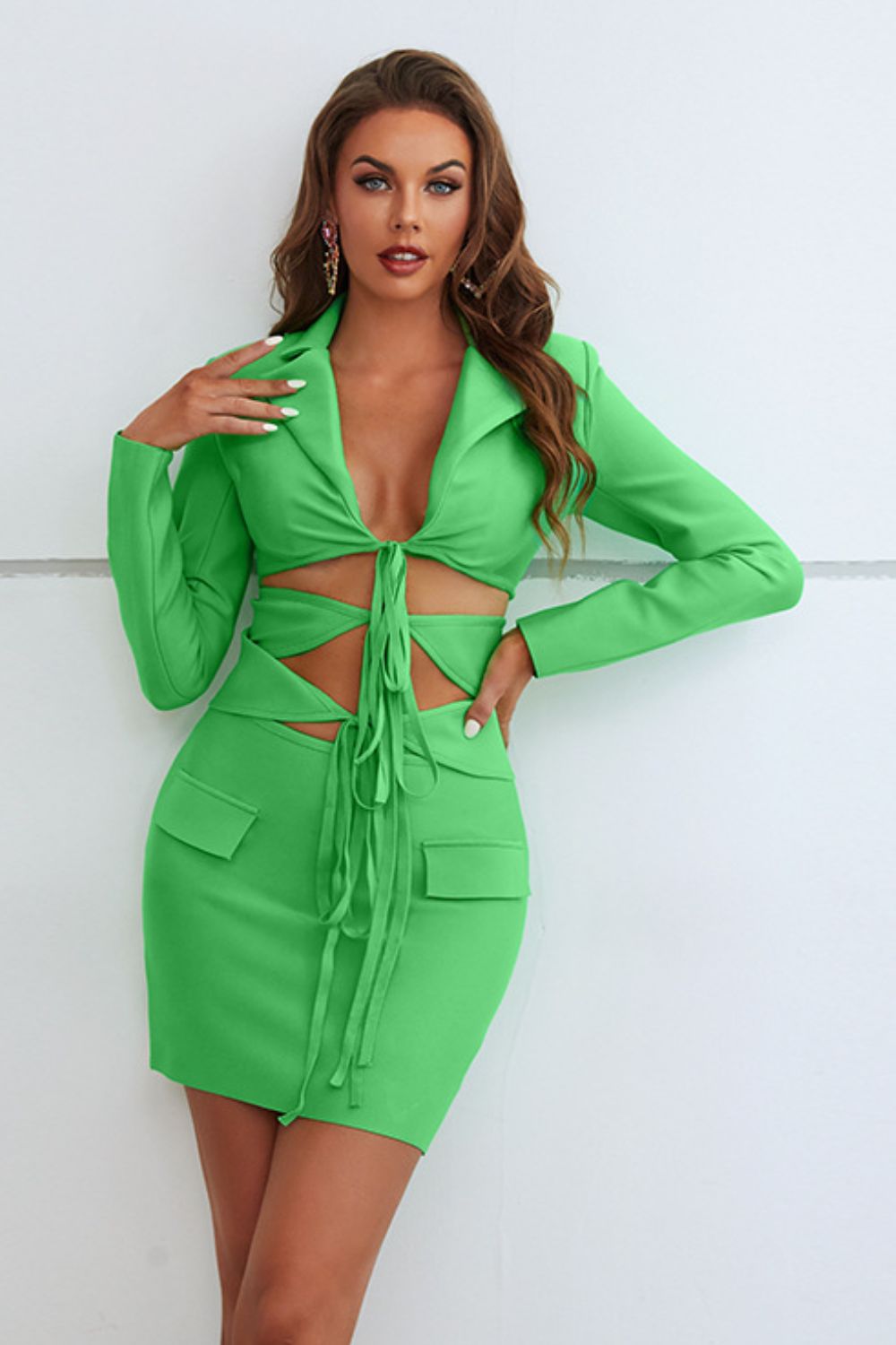 Cutout Tied Blazer and Skirt Set - NawdeX