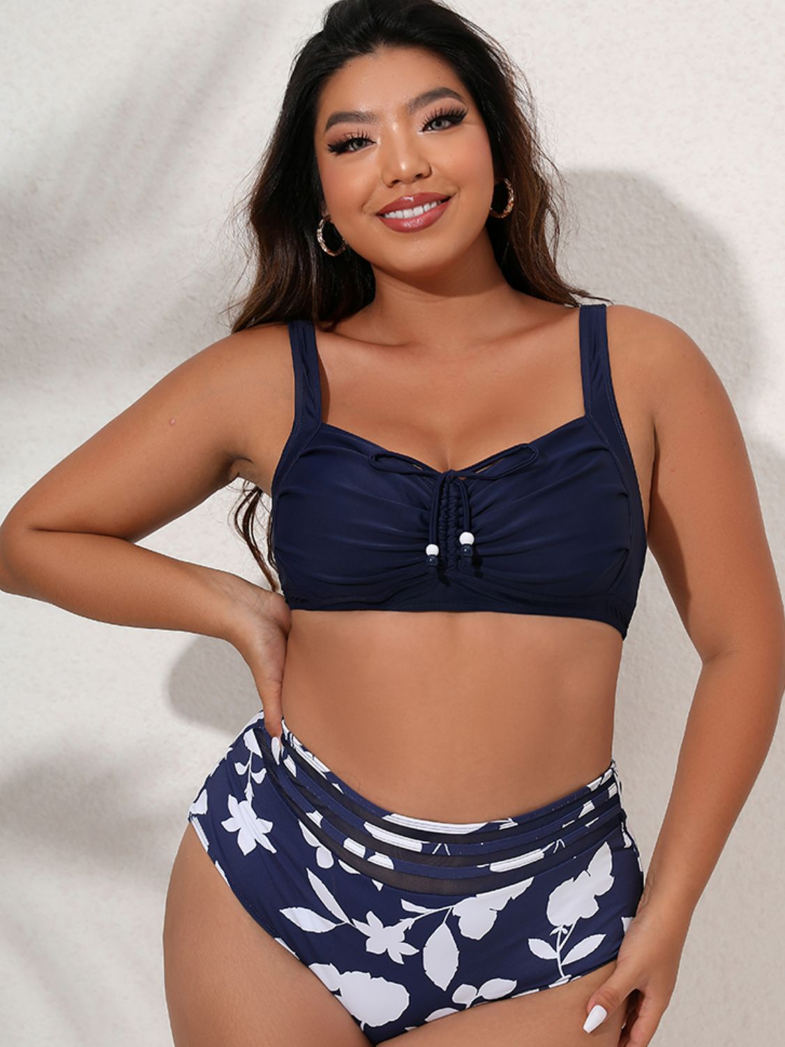 Plus Size Printed Gathered Detail Bikini Set - NawdeX