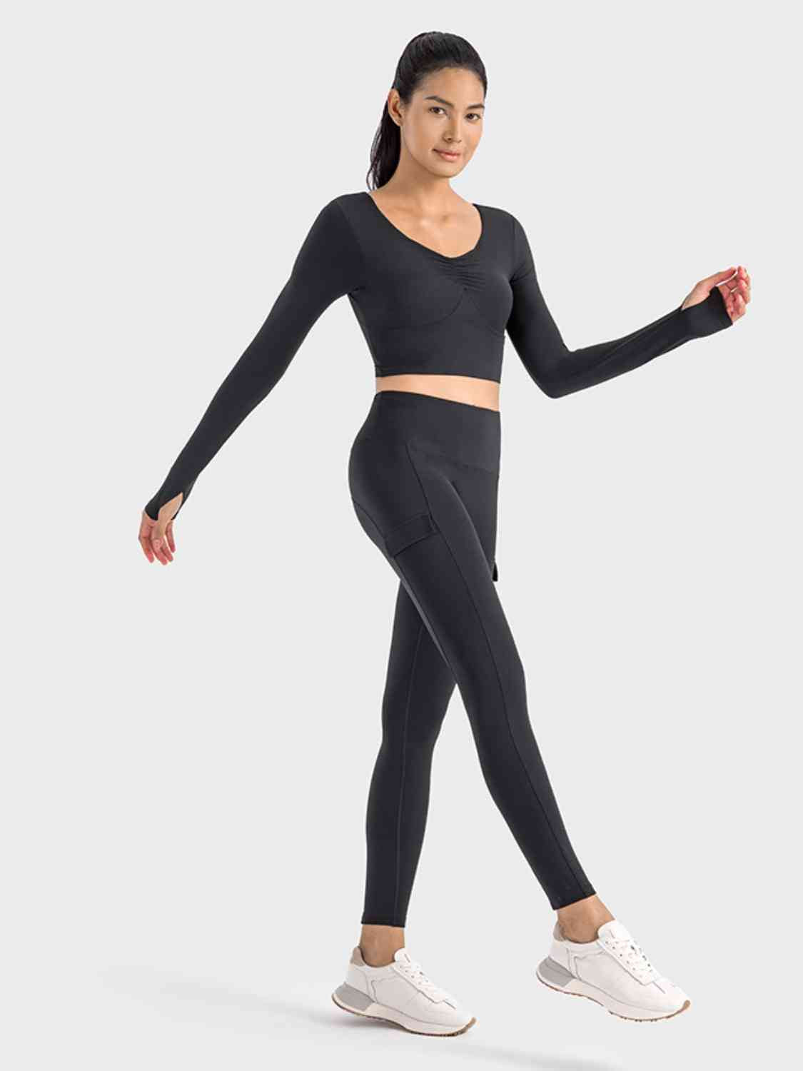 Ruched Cropped Long Sleeve Sports Top - NawdeX