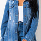 Long Sleeve Raw Hem Denim Jacket - NawdeX