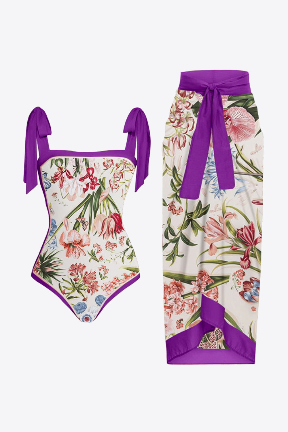 Floral Tie Shoulder Two-Piece Swim Set - NawdeX