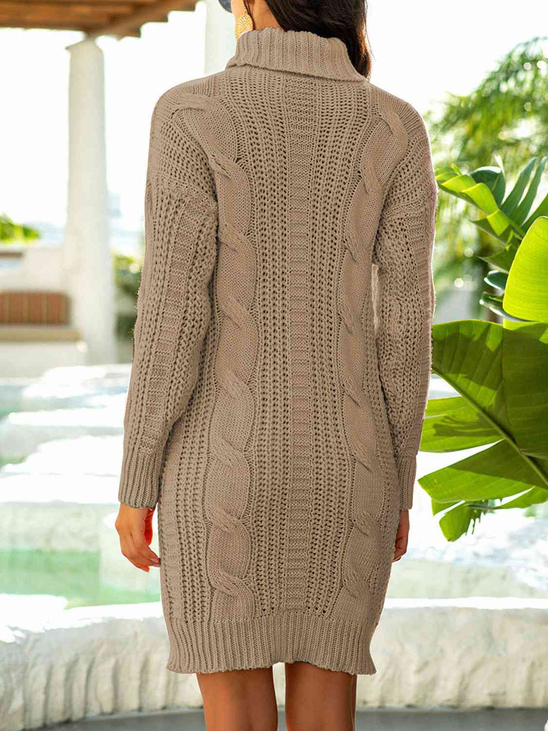 Turtleneck Ribbed Sweater Dress - NawdeX