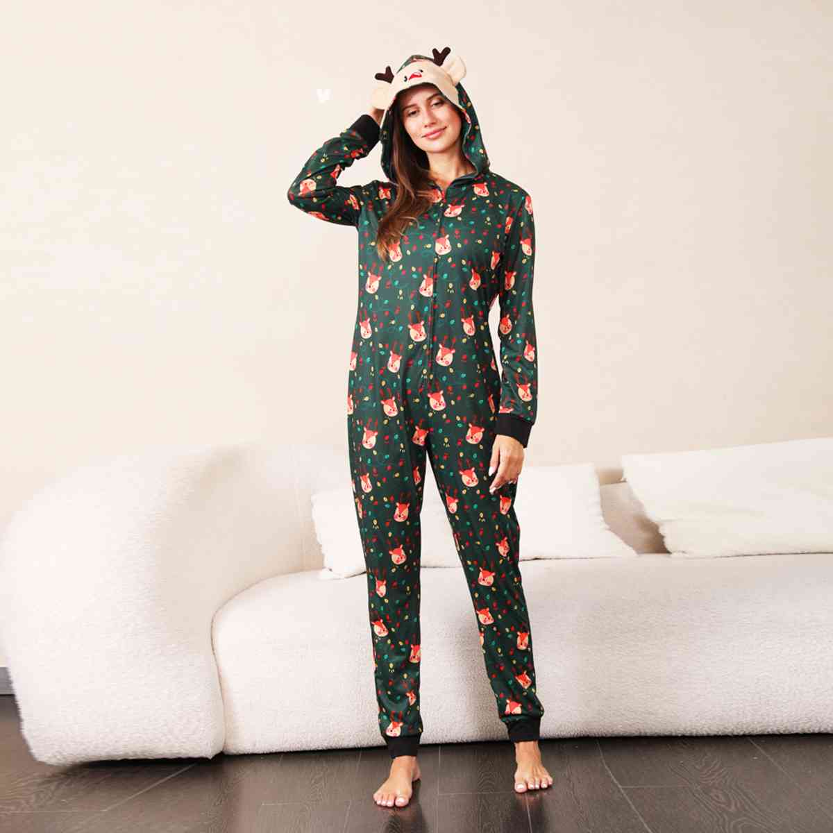 Printed Hooded Long Sleeve Jumpsuit - NawdeX