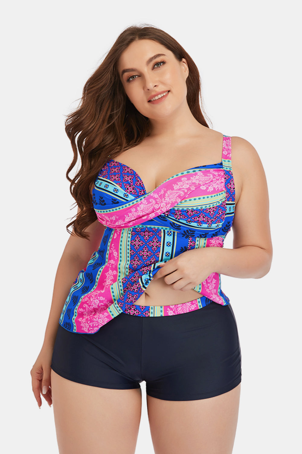 Plus Size Printed Crisscross Cutout Two-Piece Swim Set - NawdeX