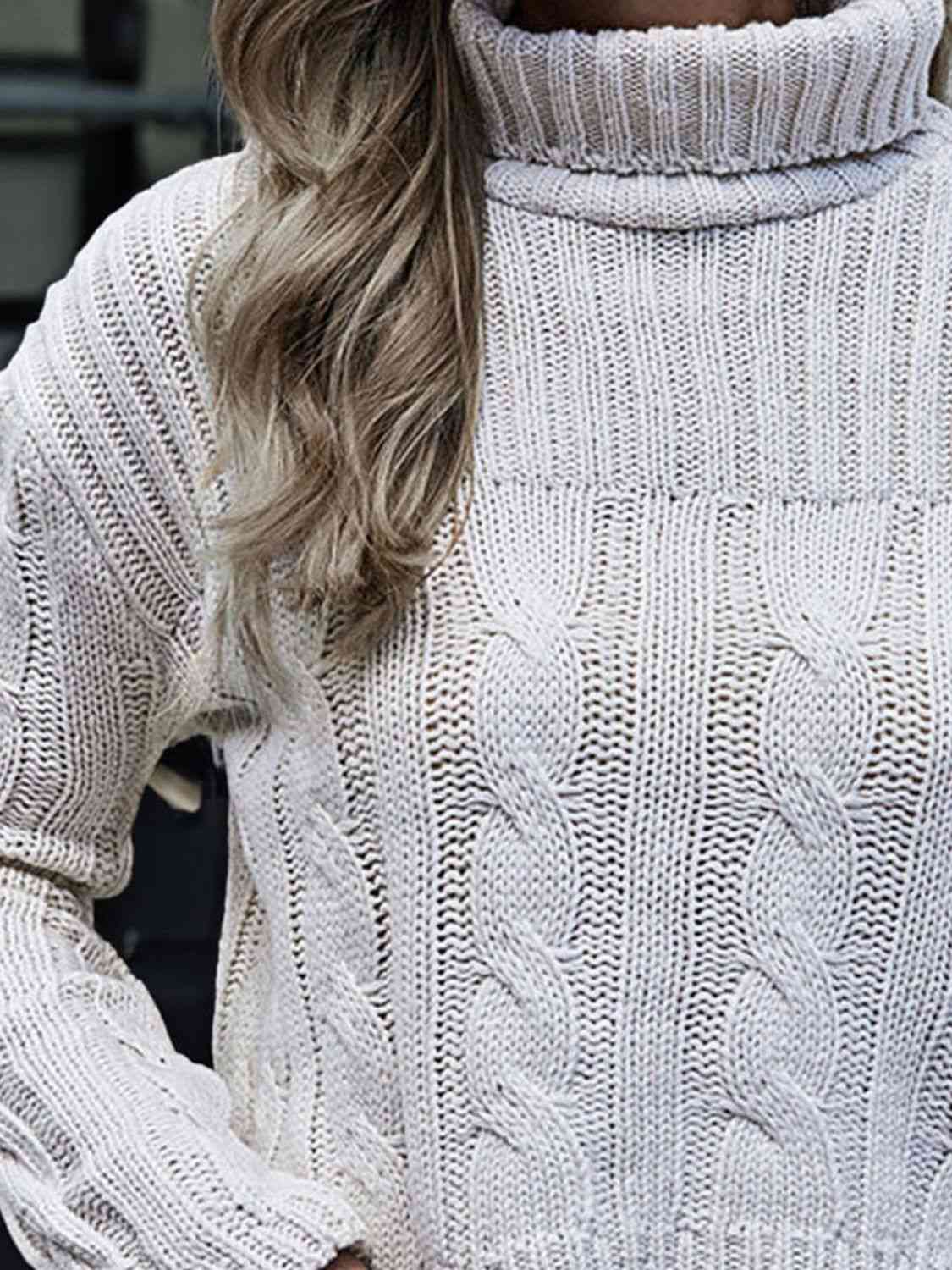 Cable-Knit Turtleneck Sweater - NawdeX