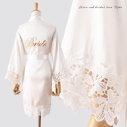 Summer Lace Sleepwear Bride&amp;Bridemaid Wedding Robe Gown Solid Embroidery Kimono Bathrobe Women Casual Home Night Dress M L Xl - NawdeX