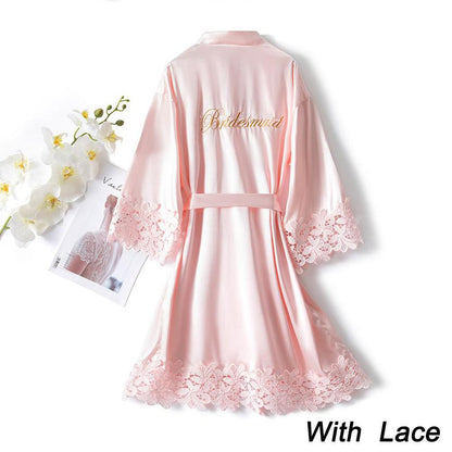 Summer Lace Sleepwear Bride/Bridesmaid Wedding Robe Gown Solid Embroidery Kimono - NawdeX