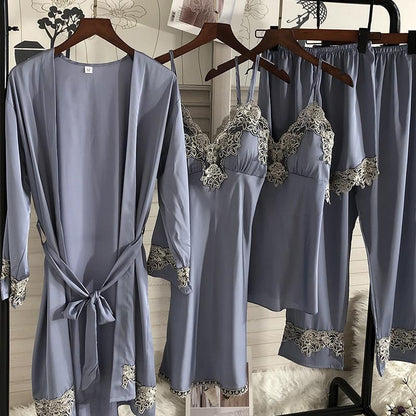 Sexy Female Kimono Gown Satin Capri&Nightdress Set - NawdeX