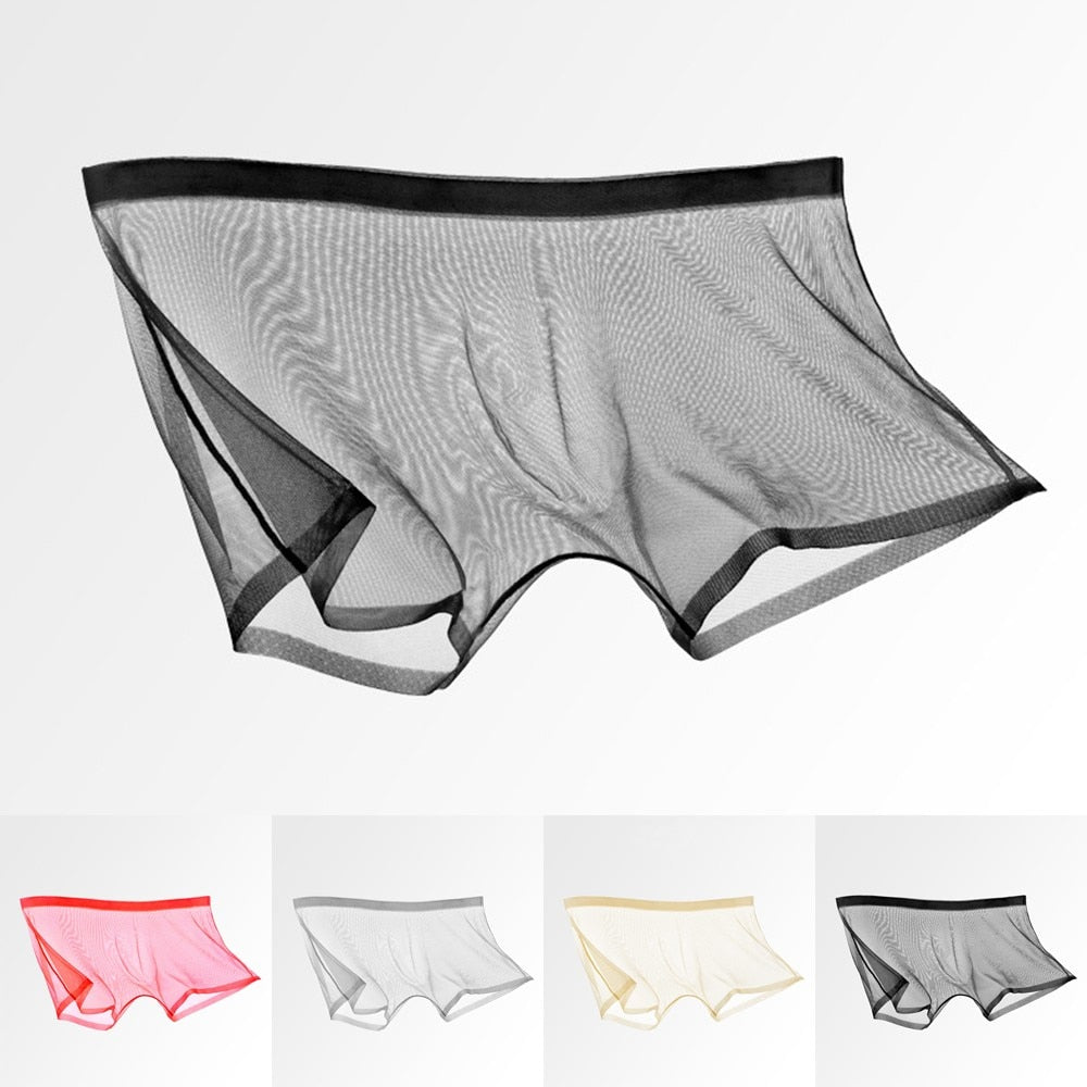 Men's Underwear Transparent Boxers Bulge Ice Silk See Through Underpants Sexy Briefs Low Waist Panties Lingerie Intimates - NawdeX