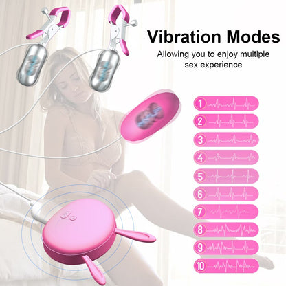 Nipple Clamps with Egg Vibrator Vibrating Breast Clips Sex Toys for Women Female Stimulator Couples Intimate Goods for Adults 18 - NawdeX