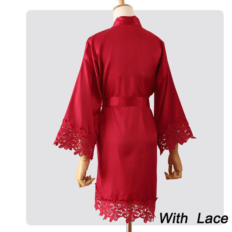 Summer Lace Sleepwear Bride&amp;Bridemaid Wedding Robe Gown Solid Embroidery Kimono Bathrobe Women Casual Home Night Dress M L Xl - NawdeX