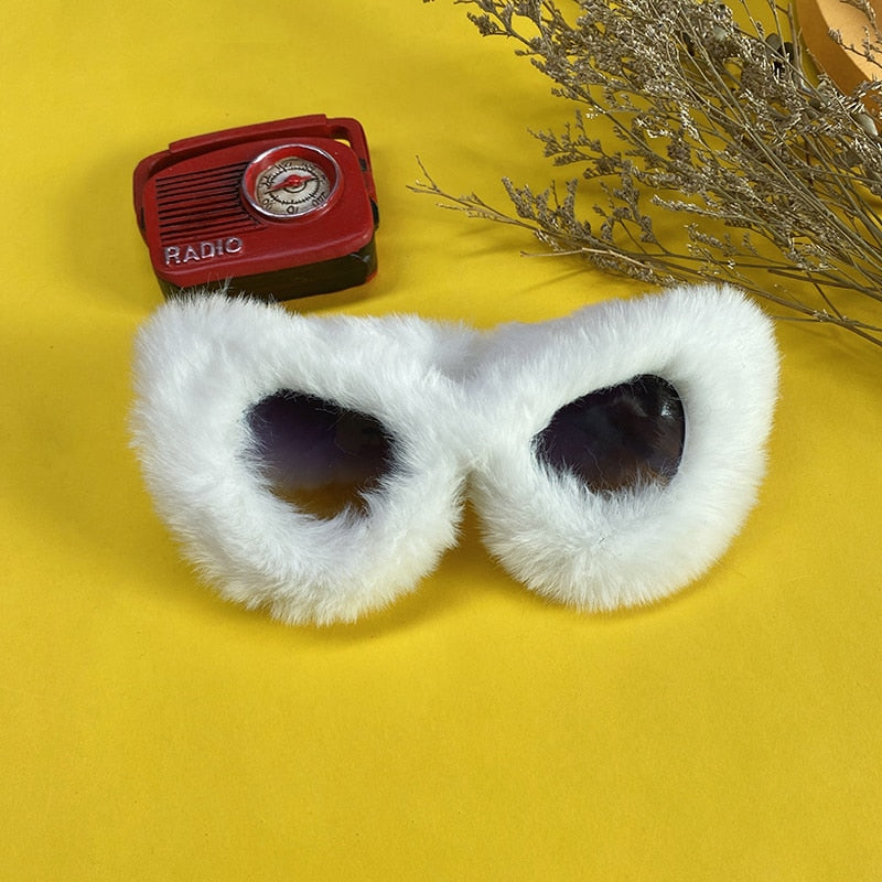 Hip Hop Fluffy Cat Eye Sunglasses Funny Cosplay Party Vintage Furry Eyeglasses Ins Kadashian Fashion New Pink Red Black Shades - NawdeX