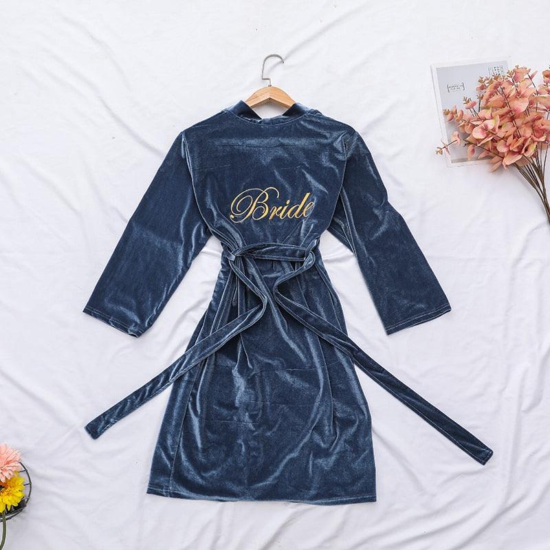 Women Sexy Bride Wedding Robe Sleepwear Velvet Intimate Lingerie Home Clothes Soft Embroidery Nightgown Nightwear Kimono Gown - NawdeX