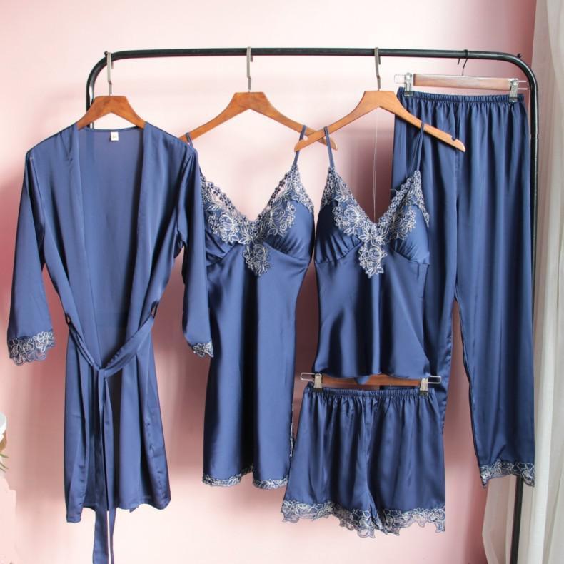 Sexy Female Kimono Gown Satin Capri&Nightdress Set - NawdeX