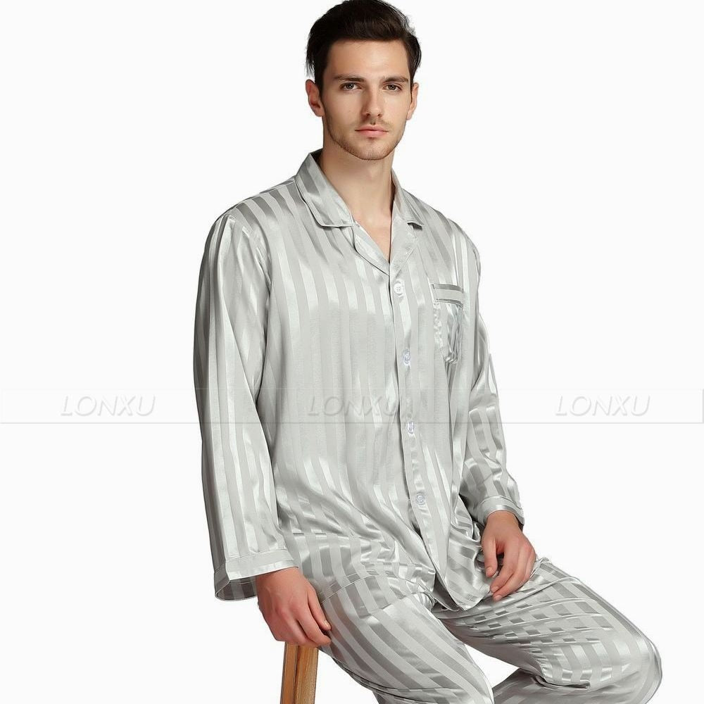 Mens Silk Satin Pajamas Set  Pajama Pyjamas Set  PJS  Sleepwear Set Loungewear  U.S.S,M,L,XL,2XL,3XLL,4XL Plus Striped - NawdeX