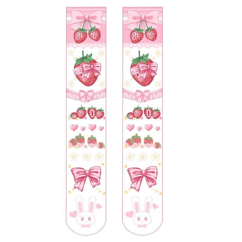 Women Sweet Sexy Thigh High Stockings Autumn 3D Printing Red Strawberry Pink Sweet - NawdeX