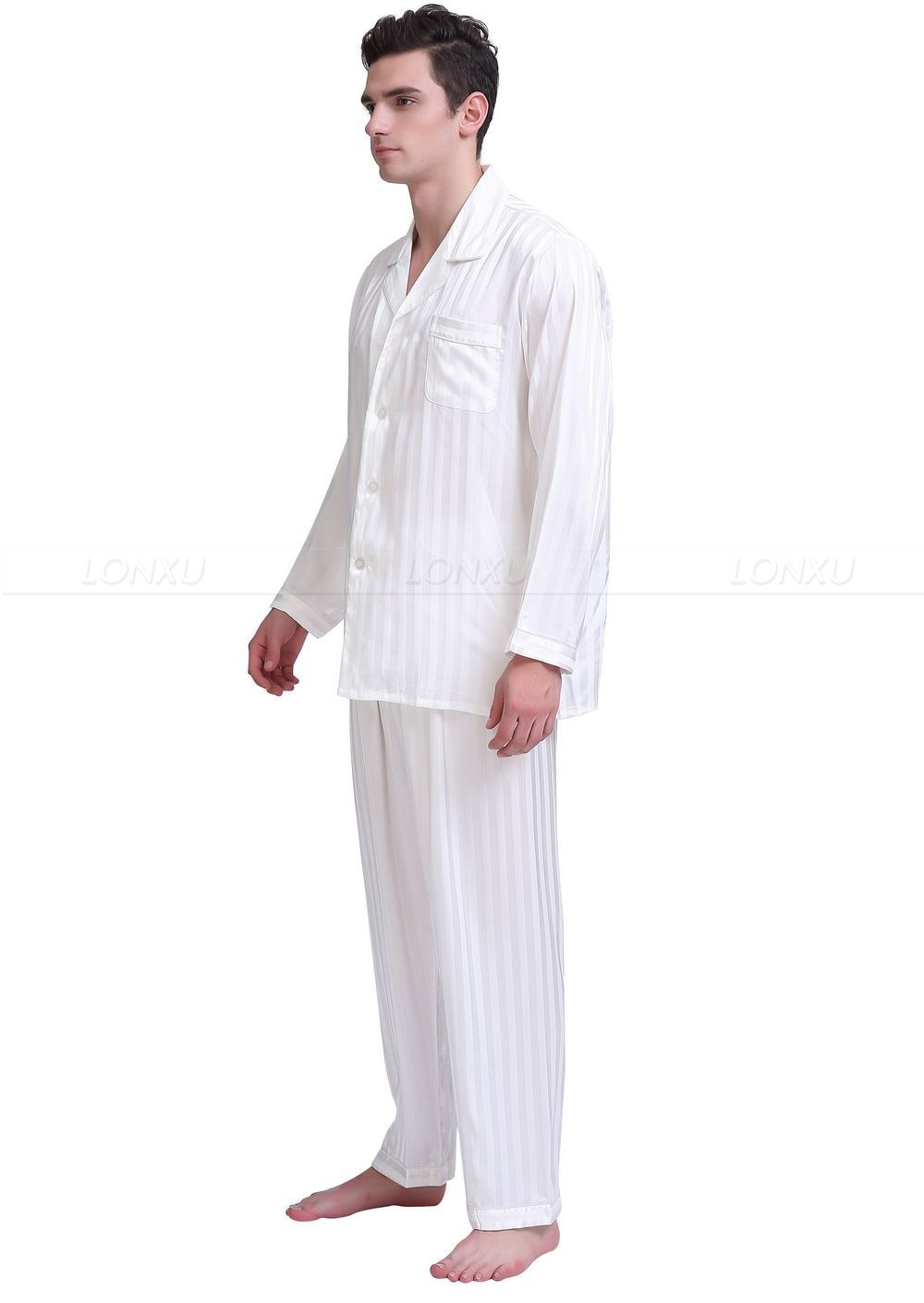 Mens Silk Satin Pajamas Set  Pajama Pyjamas Set  PJS  Sleepwear Set Loungewear  U.S.S,M,L,XL,2XL,3XLL,4XL Plus Striped - NawdeX