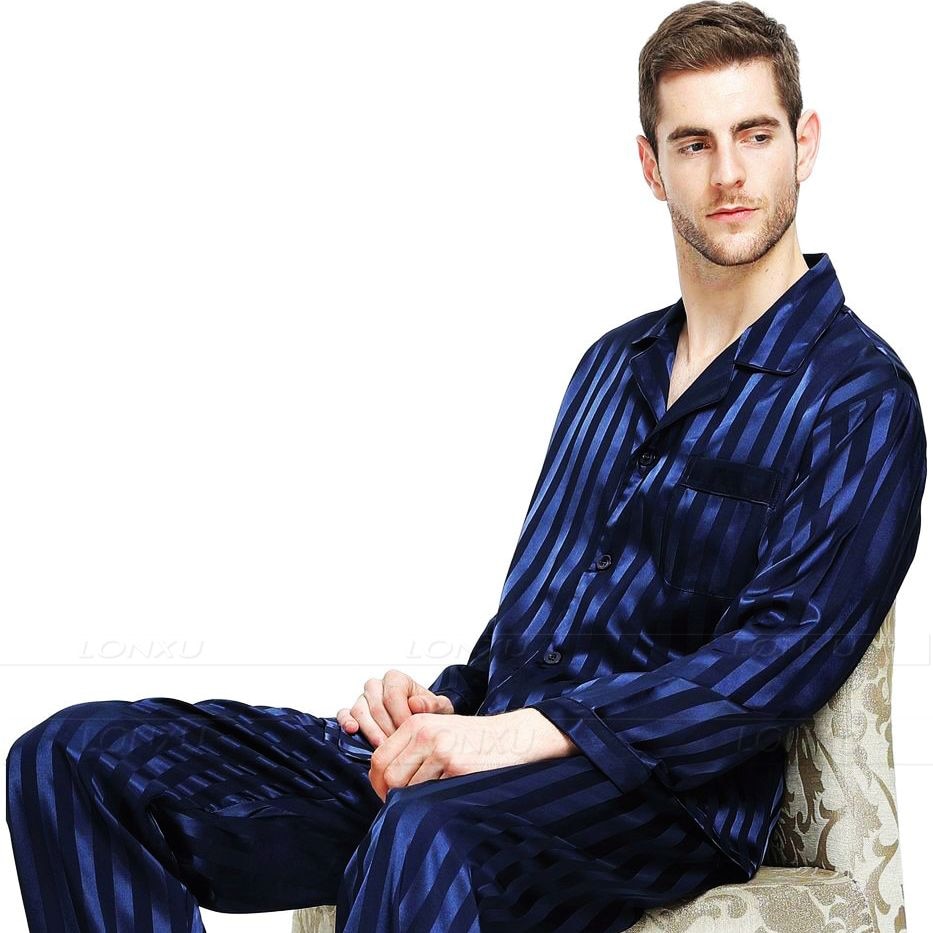 Mens Silk Satin Pajamas Set  Pajama Pyjamas Set  PJS  Sleepwear Set Loungewear  U.S.S,M,L,XL,2XL,3XLL,4XL Plus Striped - NawdeX